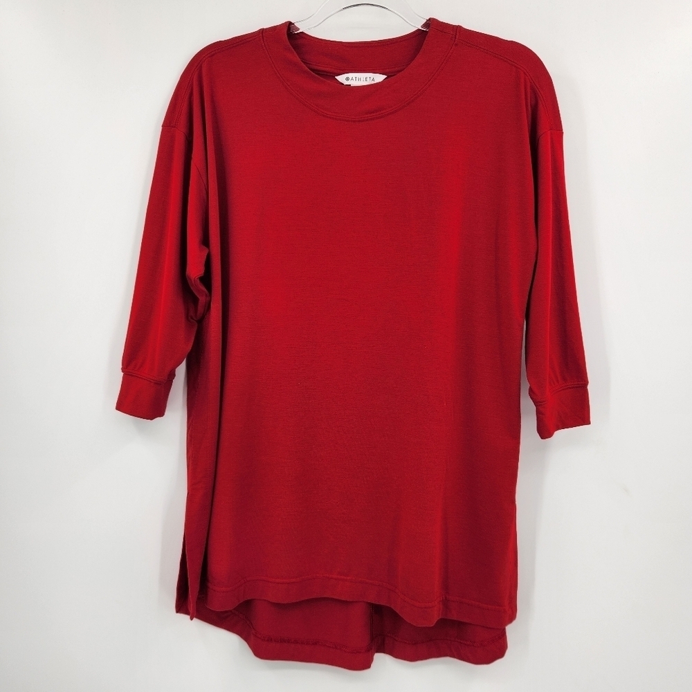 Athleta Tranquility Top Womens Size XS Red 3/4 Sleeve Tunic Length